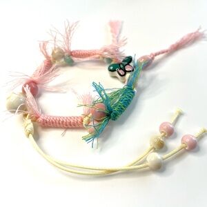 Pink and Green Fringe Bracelet ceramic beads